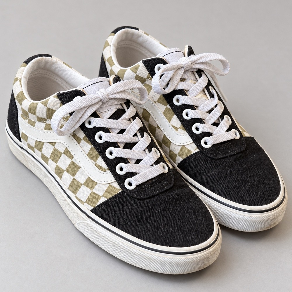 Vans Checkerboard Low Top Sneakers Black Tan White Women's Size 8 Grunge Skater